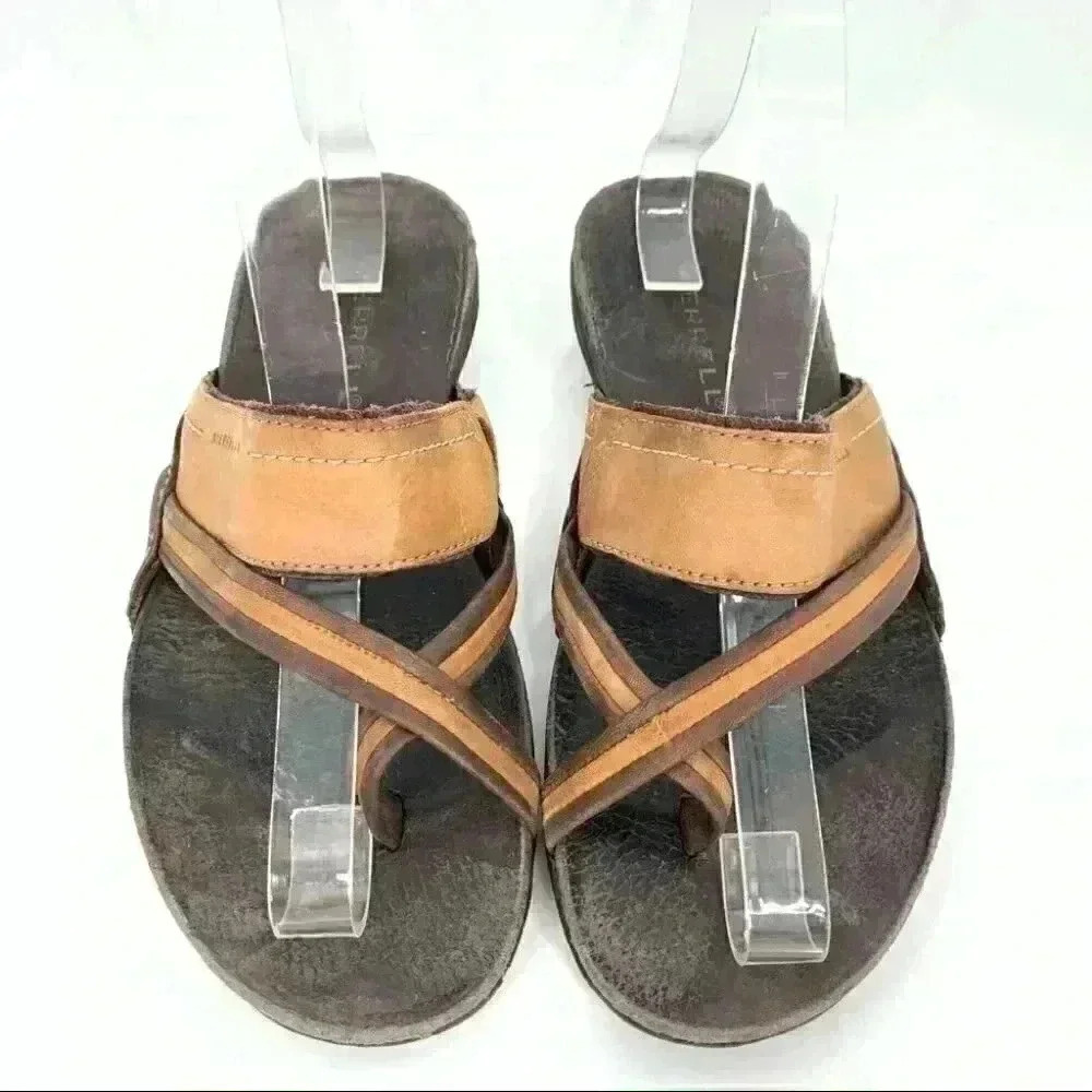 Merrell womens sandals size 6 37 brown leather strappy walking gorpcore